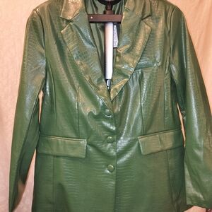 Elegant Green Croc-Embossed Women's Blazer